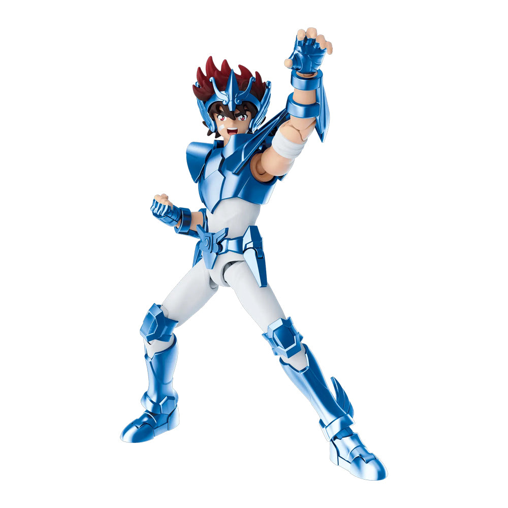 Figura Saint Seiya Seiya Pegasus Blokees acción articulada con armadura azul metalizada pose dinámica para colección