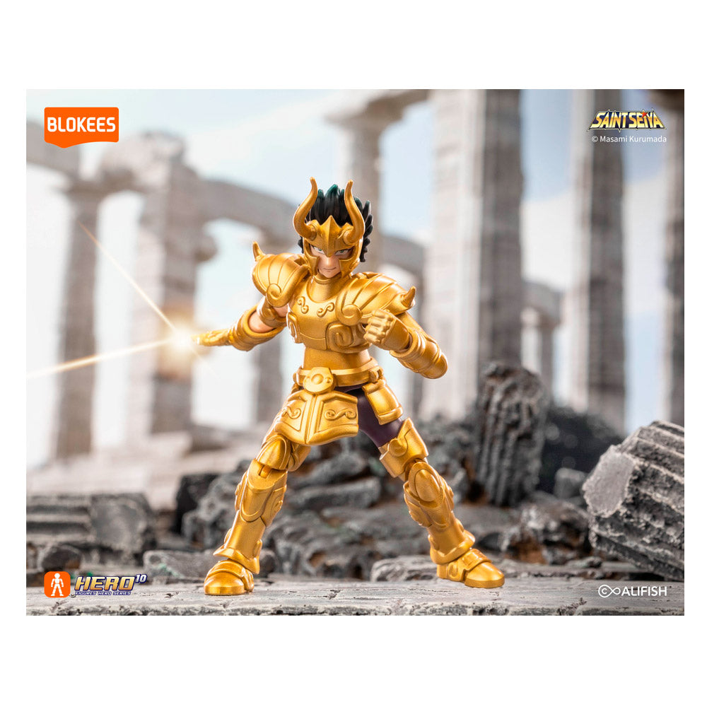 Figura Blokees sorpresa Saint Seiya colección con armadura dorada y detalles precisos