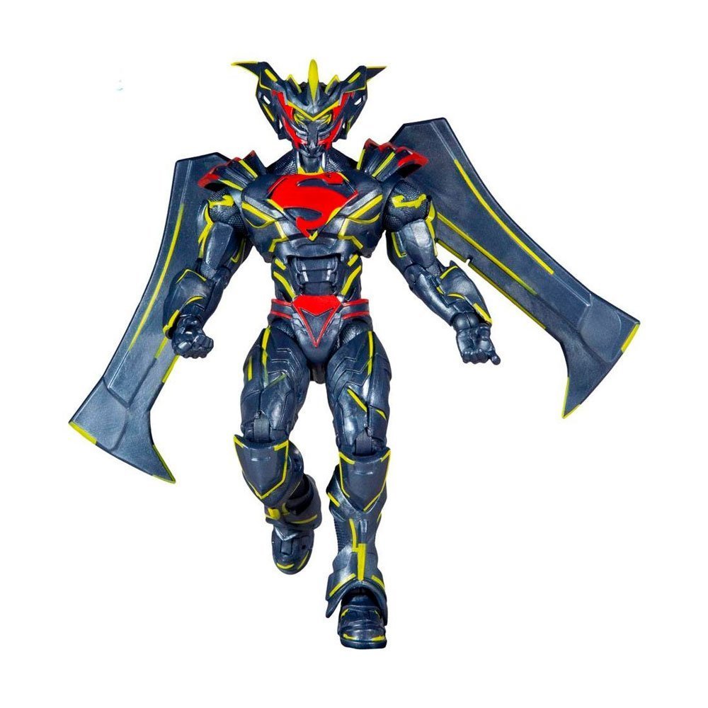 Figura Superman Gold Label de McFarlane Toys con diseño futurista y detalles en rojo y amarillo