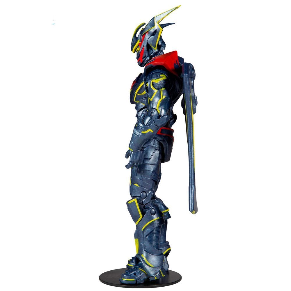 Figura superman gold label de McFarlane Toys con diseño futurista y detalles en amarillo y rojo