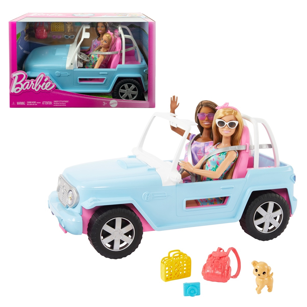 BARBIE Y AMIGA JEEP CELESTE ACCESORIOS MATTEL – IRION Juguetería