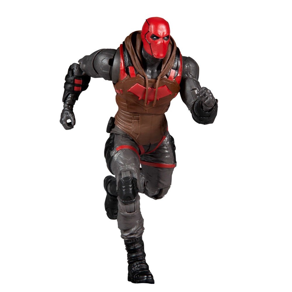 Figura Red Hood McFarlane Toys en pose de acción con traje detallado y máscara roja