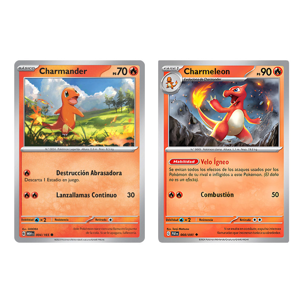 Cartas pokemon charizard ex para coleccionistas con ilustraciones de Charmander y Charmeleon de The Pokemon Company