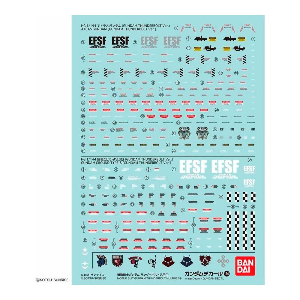 BANDAI GD114 GUNDAM DECAL MOBILE SUIT GUNDAM THUNDERBOL MULTIUSE 1 1/144 - IRION Juguetería - 