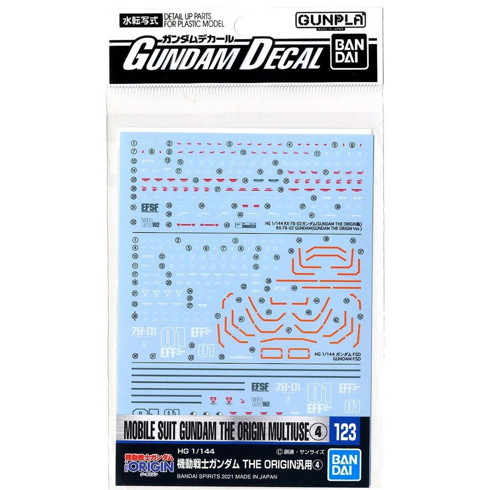 BANDAI GD123 GUNDAM DECAL MOBILE SUIT GUNDAM THE ORIGIN 4 1/144 - IRION Juguetería - 