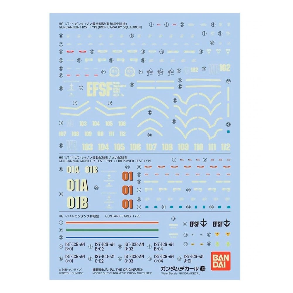 BANDAI GUNDAM DECAL MOBILE SUIT GUNDAM THE ORIGIN MULTIUSE 2 1/144 - IRION Juguetería - 