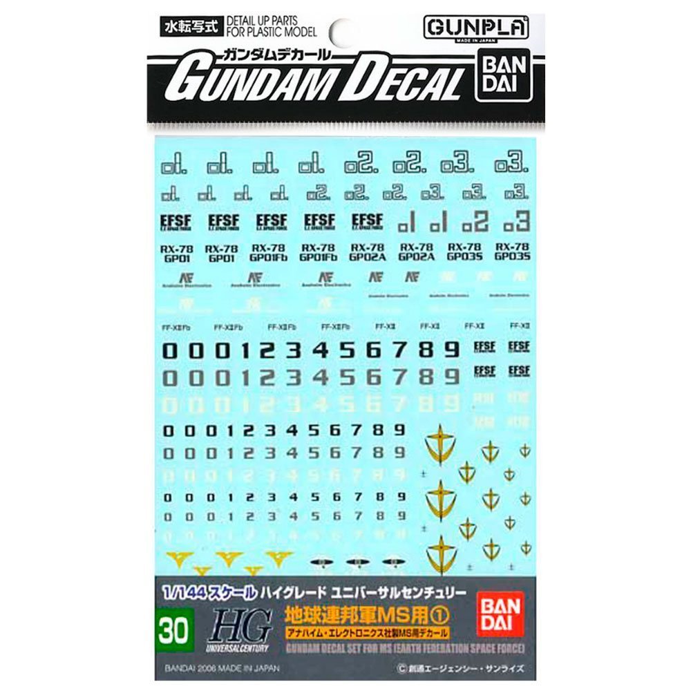 BANDAI GD30 GUNDAM DECAL HGUC EFSF MS #1 DECAL