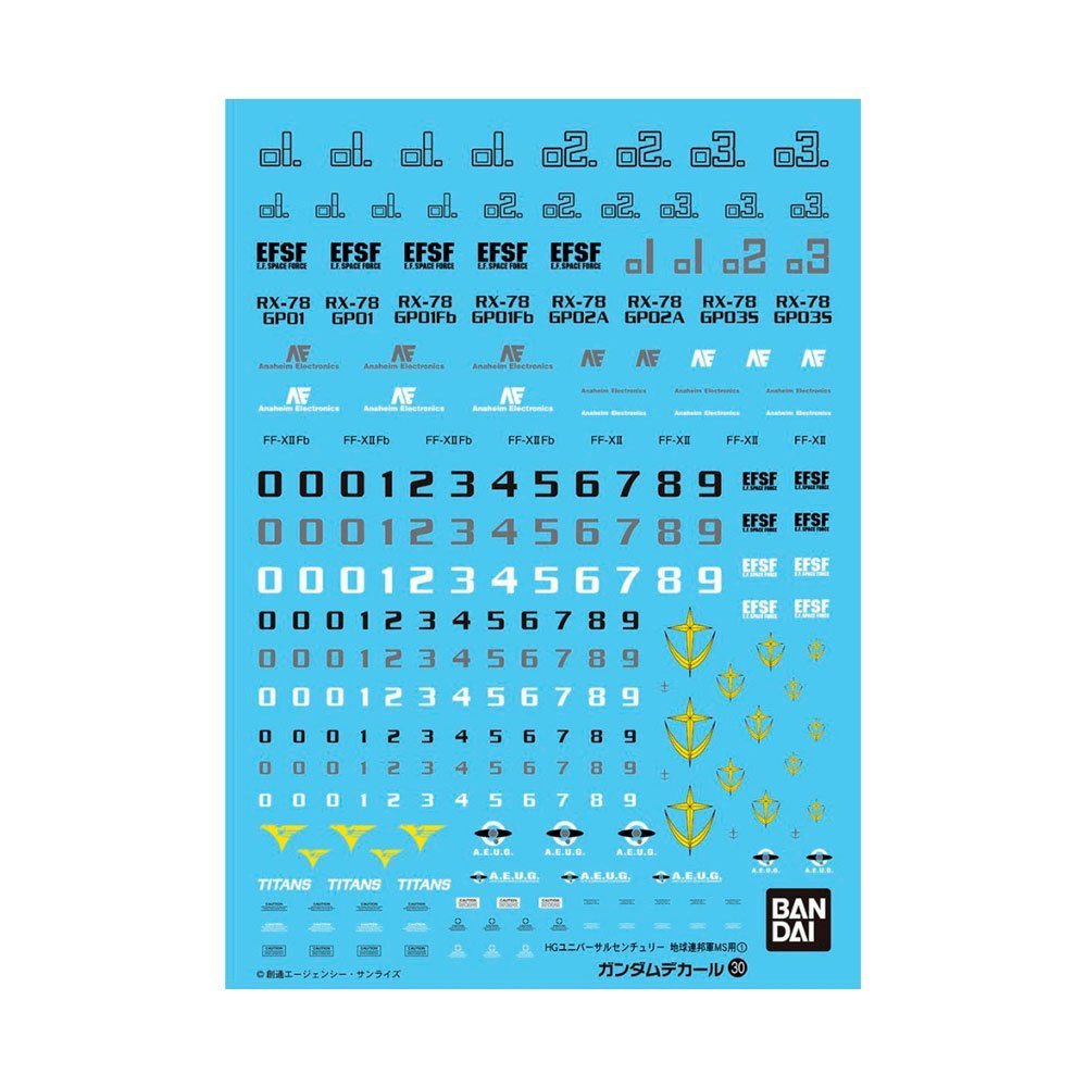 BANDAI GD30 GUNDAM DECAL HGUC EFSF MS #1 DECAL - IRION Juguetería - 