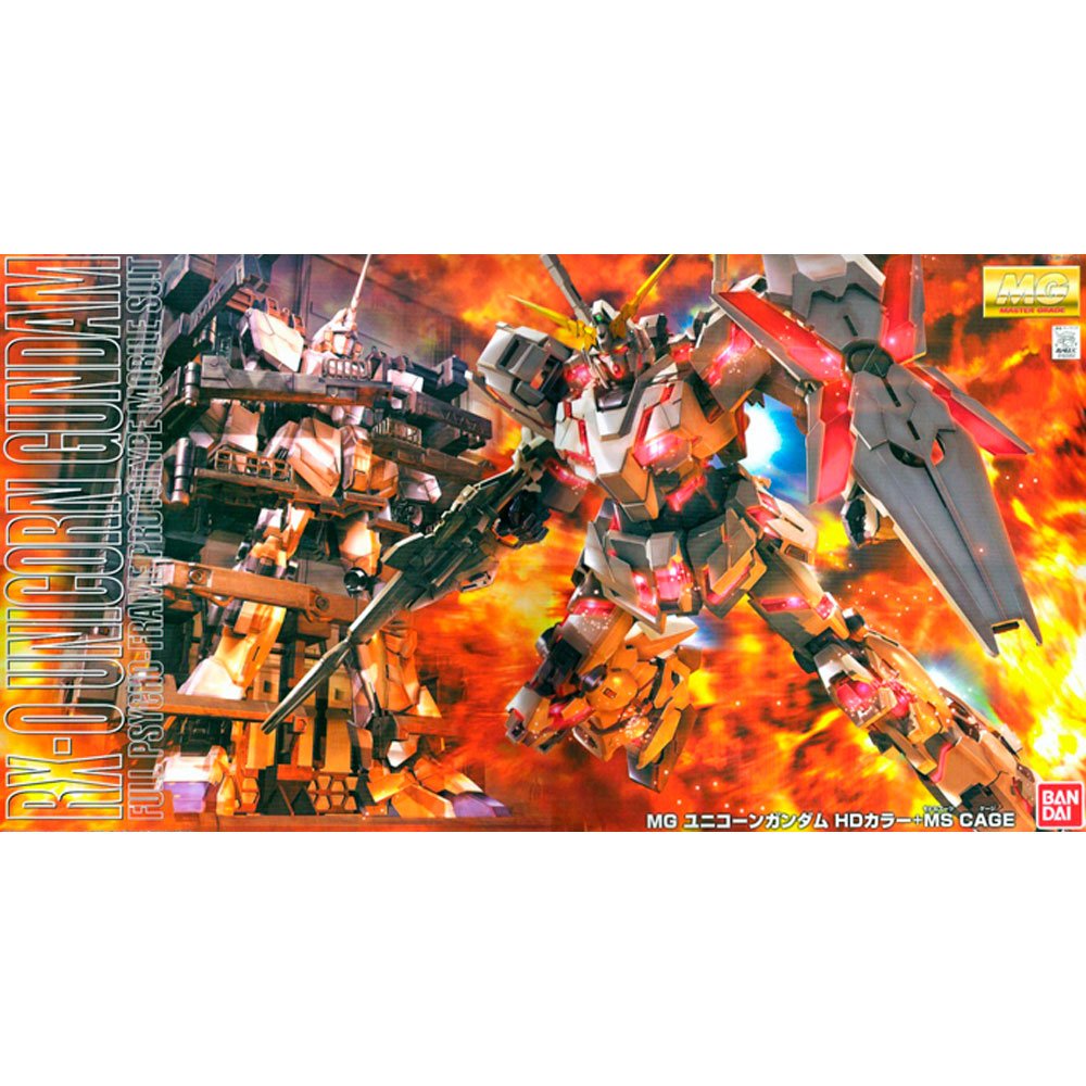 BANDAI MG MOBILE SUIT RX-0 UNICORN GUNDAM HD COLOR + MS CAGE - IRION Juguetería - 