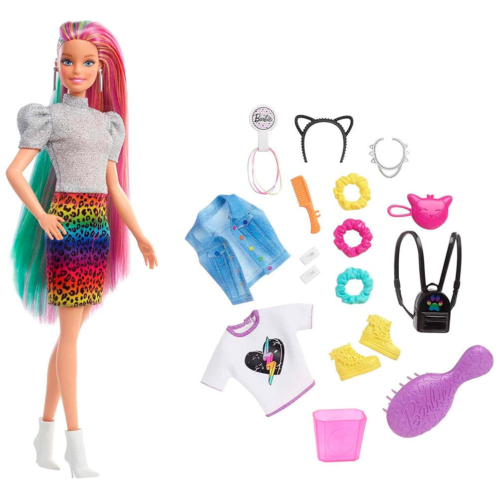 BARBIE PELO ARCOIRIS LEOPARDO - IRION Juguetería - 