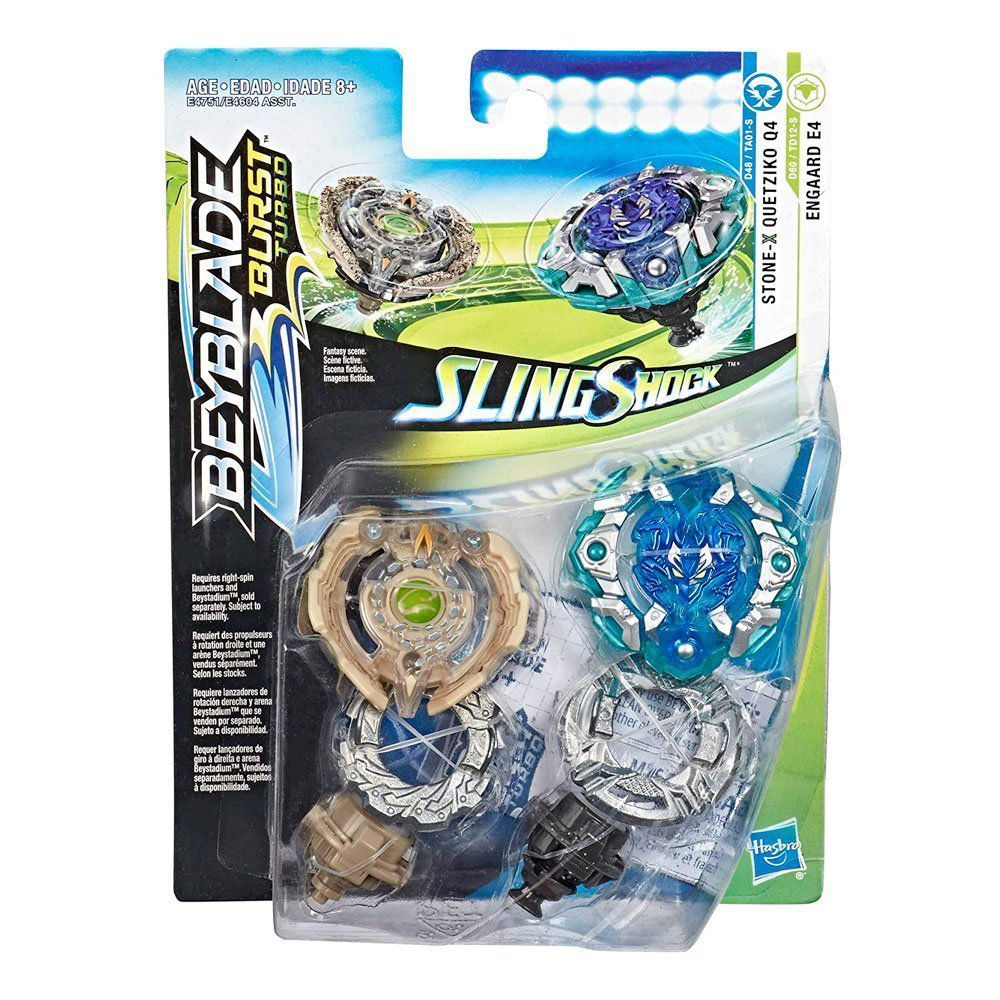 BEYBLADE BURST TURBO SLING SHOCK STONE-X QUETZIKO Q4 & ENGAARD E4 - IRION Juguetería - 