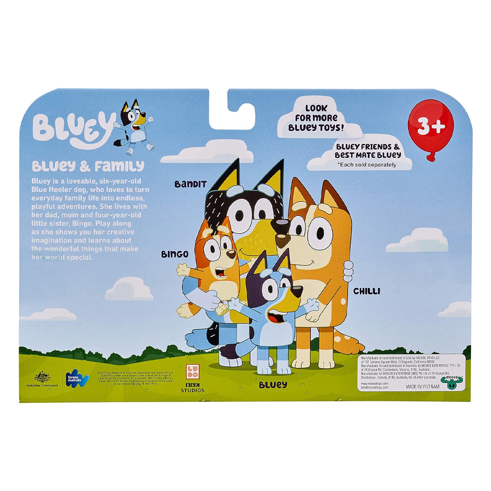 BLUEY Y SU FAMILIA SET 4 FIGURAS A | MOOSE - IRION Juguetería - 