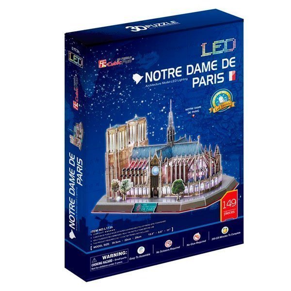 CUBICFUN LED ARCHITECTURE MODEL PUZZLE 3D NOTRE DAME DE PARIS (149 PIEZAS) - IRION Juguetería - 