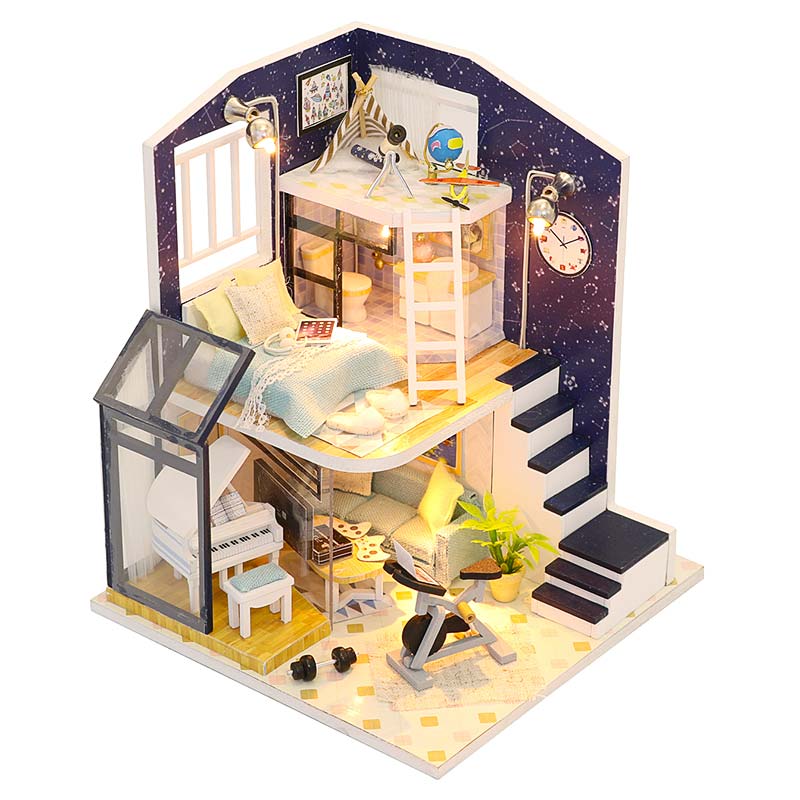 HONGDA SHINING STAR CASITA MINIATURA LUCES LED CON EXHIBIDOR