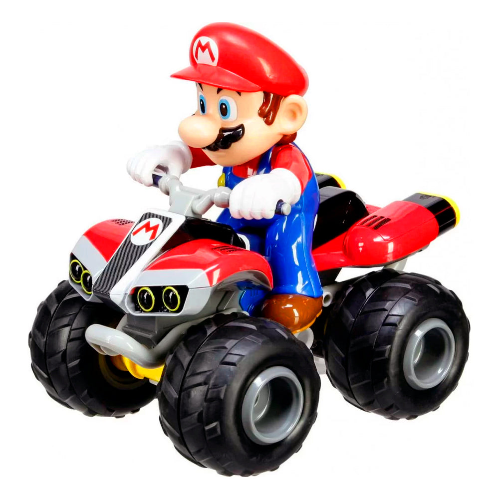 Cuatrimoto radio control Mario Bros de Carrera con diseño rojo y figura de Mario sobre ruedas grandes