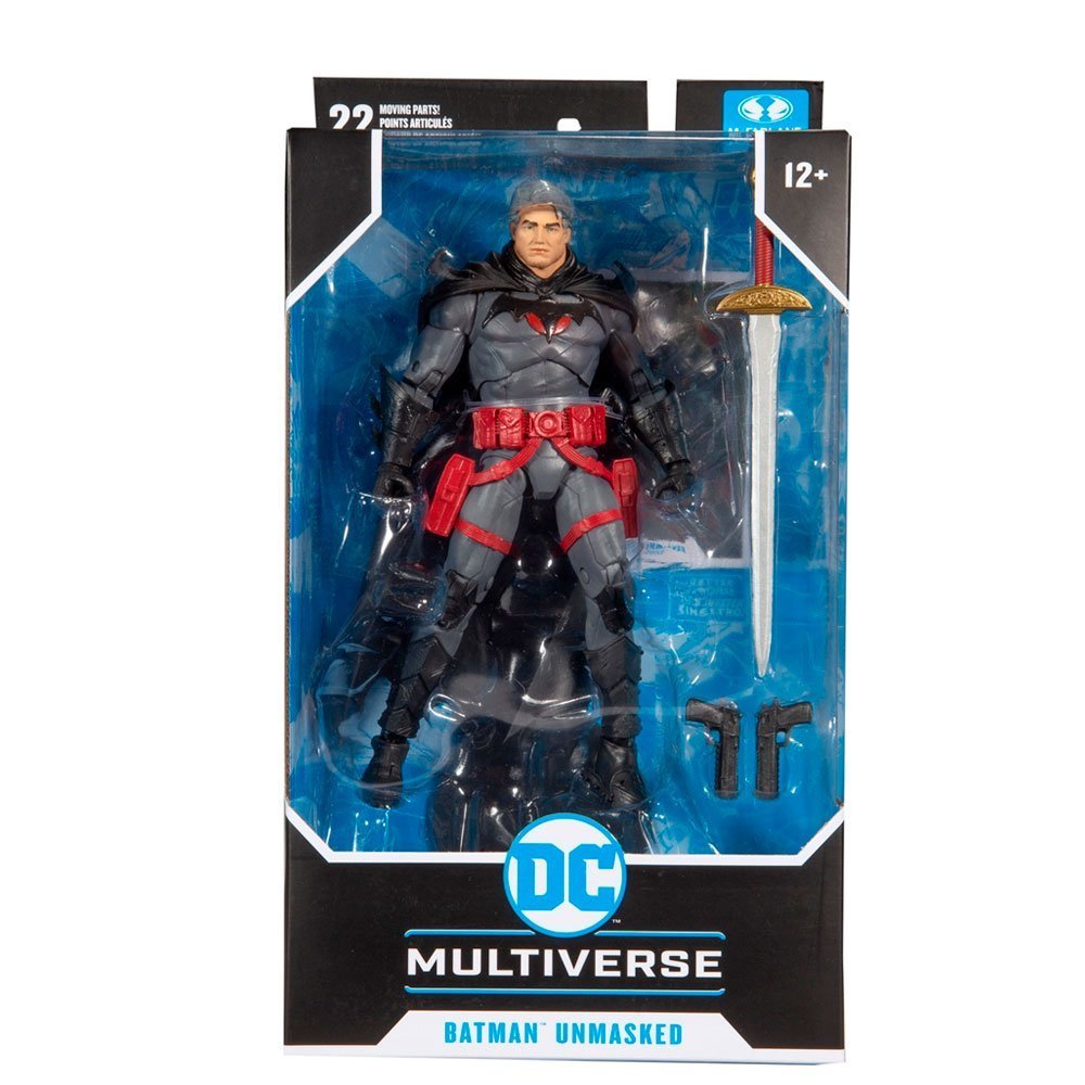 Figura Batman Flashpoint McFarlane sin máscara con accesorios y espada en empaque DC Multiverse