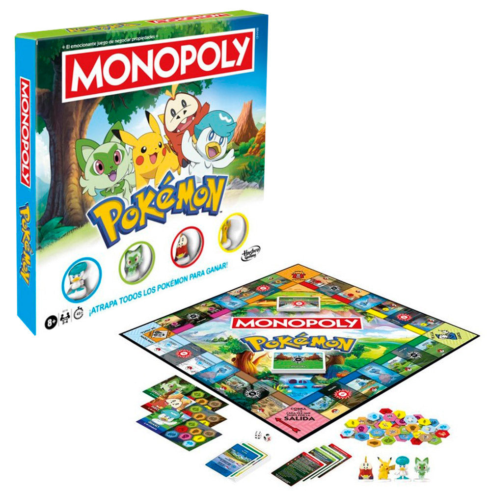 Monopoly pokemon juego de mesa de Hasbro con tablero colorido y fichas temáticas de Pokémon
