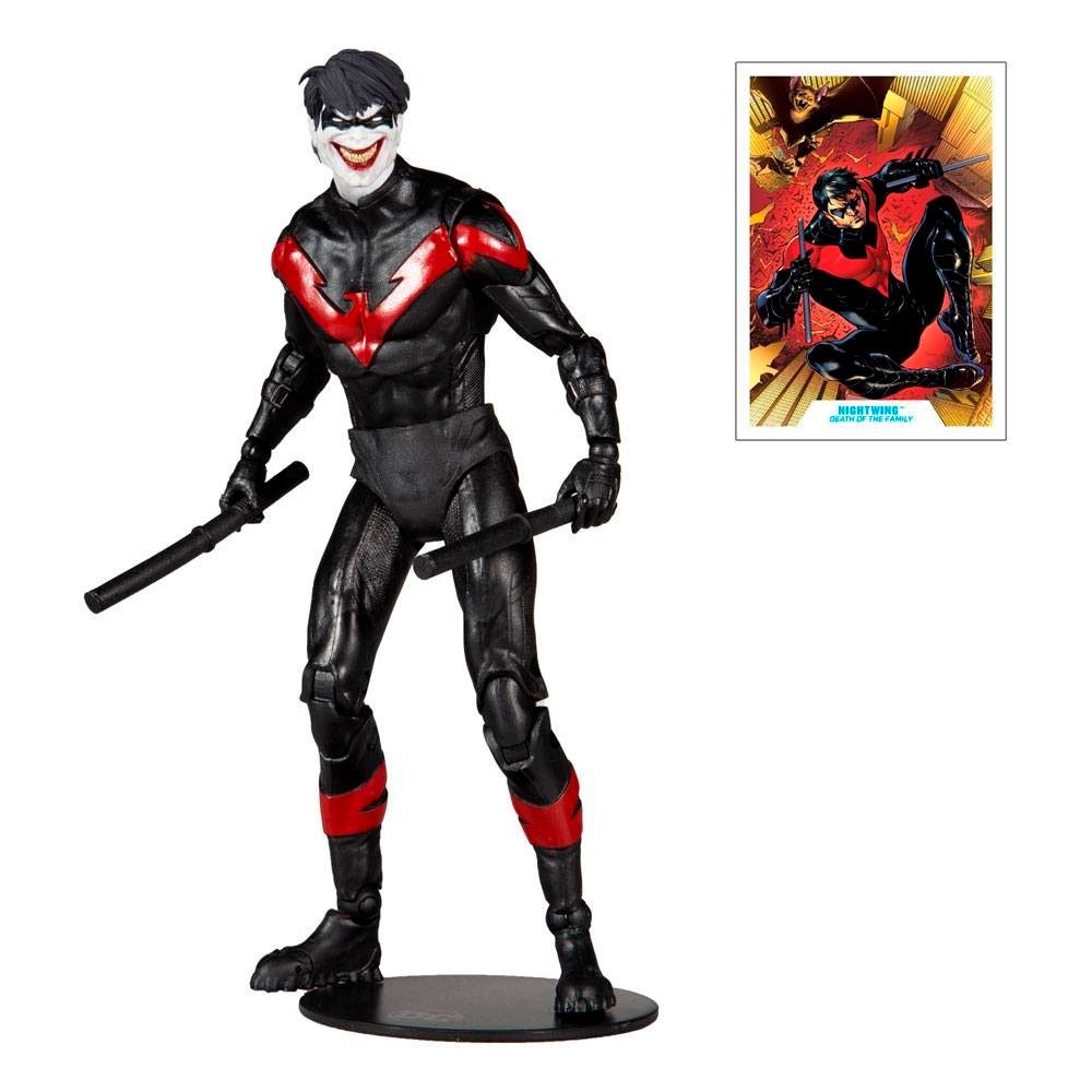 Figura Nightwing McFarlane Toys con diseño oscuro y rojo de Cubic Fun con armas de bastón