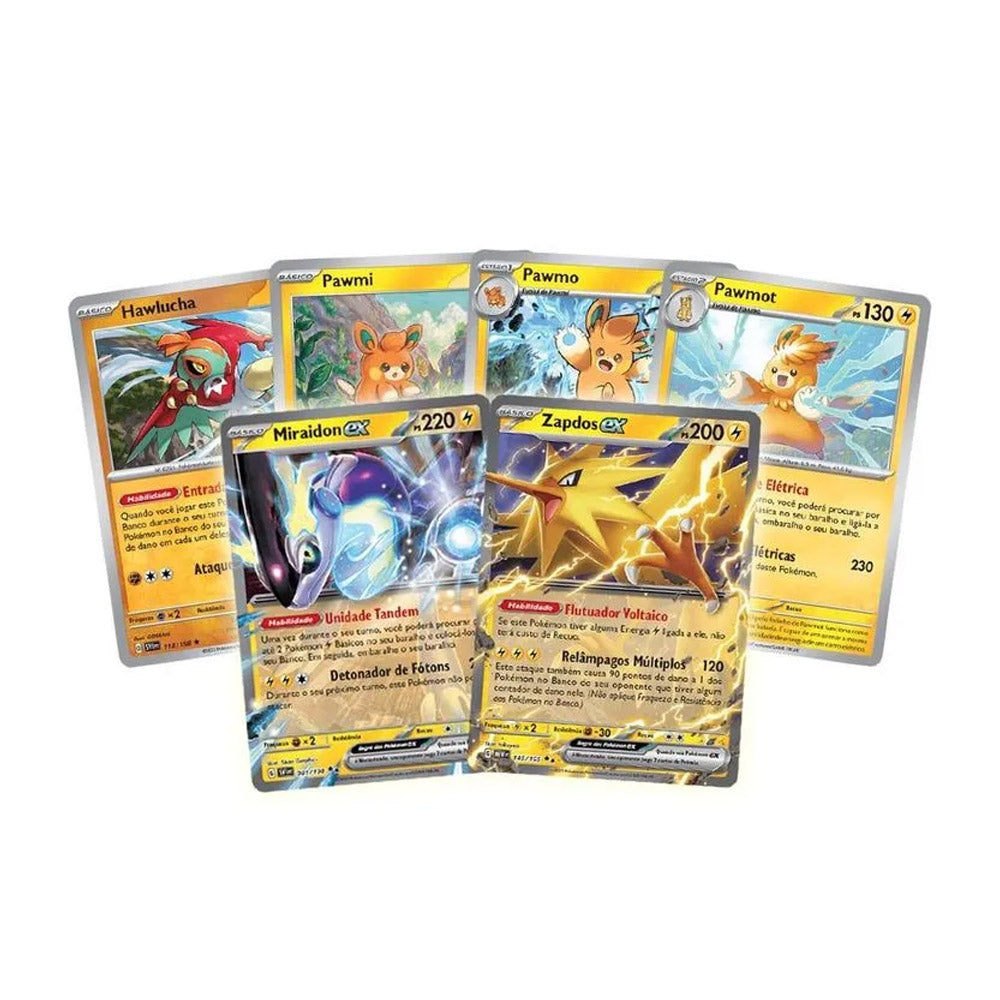 Baraja deluxe pokemon zapdos ex con cartas Pokemon Miraidon Hawlucha Pawmi Pawmo y Pawmot de The Pokemon Company