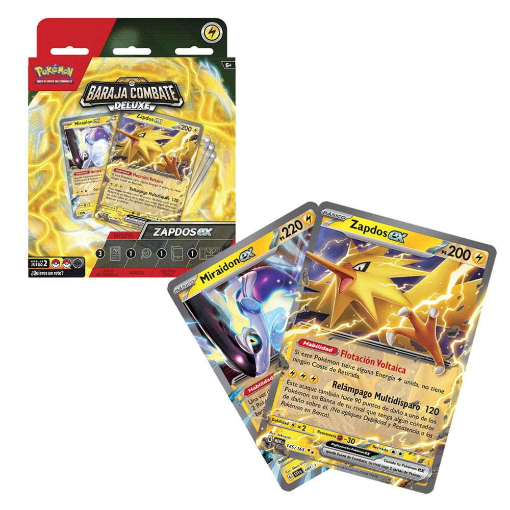 Baraja deluxe pokemon zapdos ex con cartas de combate de The Pokemon Company para juegos de mesa