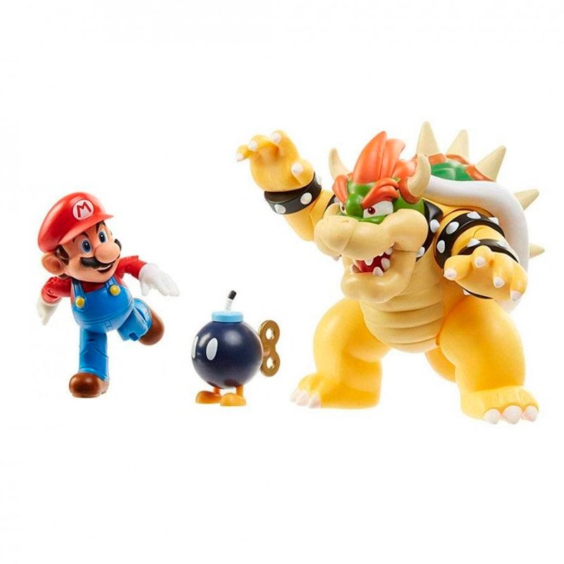 Figuras de Mario, Bowser y bomba en set de batalla Bowser Super Mario de Imexporta