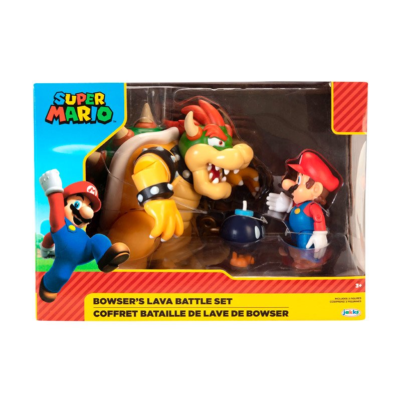 Set de batalla Bowser Super Mario figuras de Bowser y Mario con bomba incluido en caja Imexporta